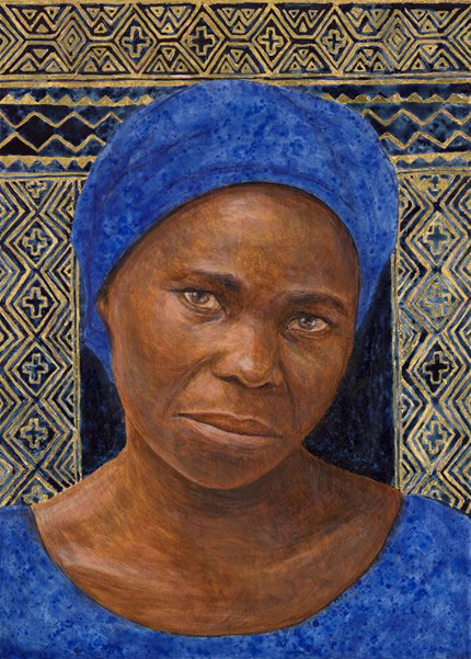 A portrait of a blue-clothed woman.