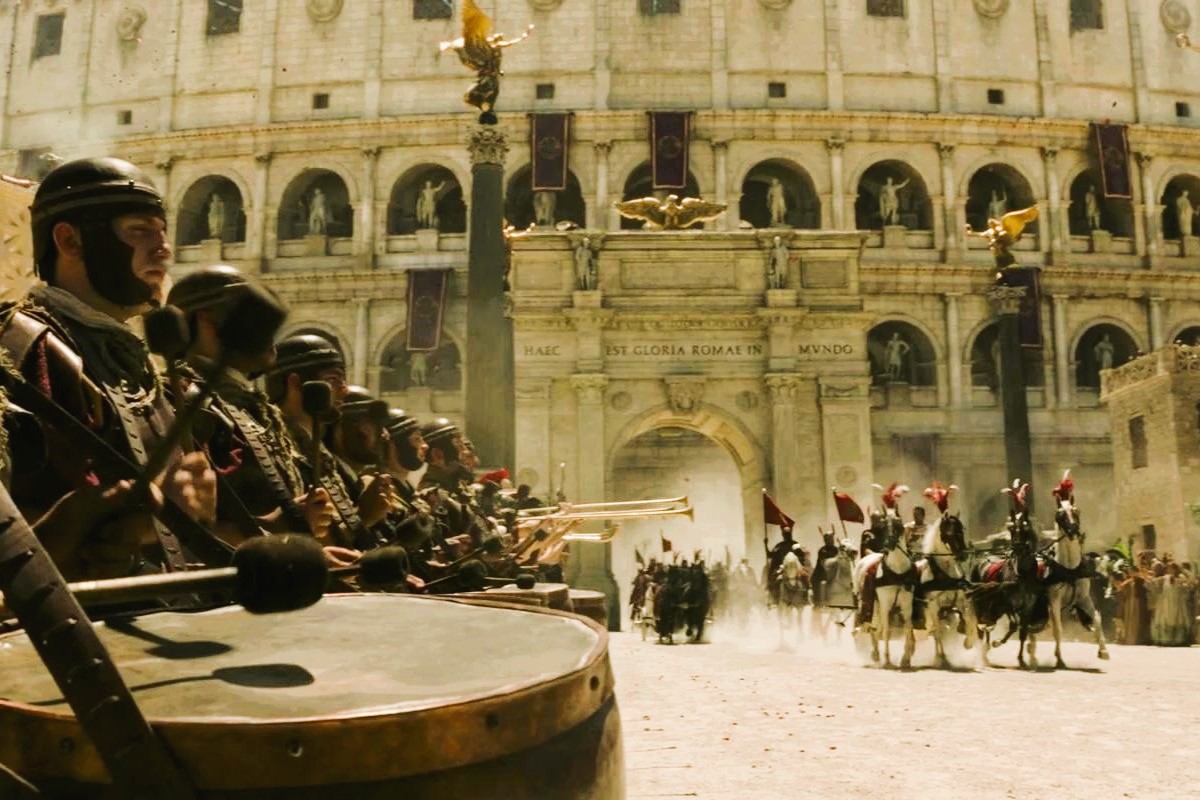 Chariots thunder into a Roman amphitheatre.