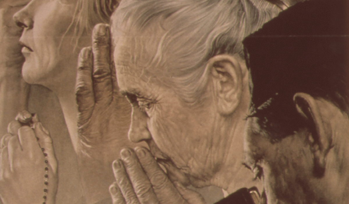 A montage of people praying with hands held together.