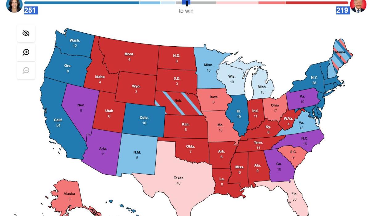 a map depicts US states coloured red and blue.