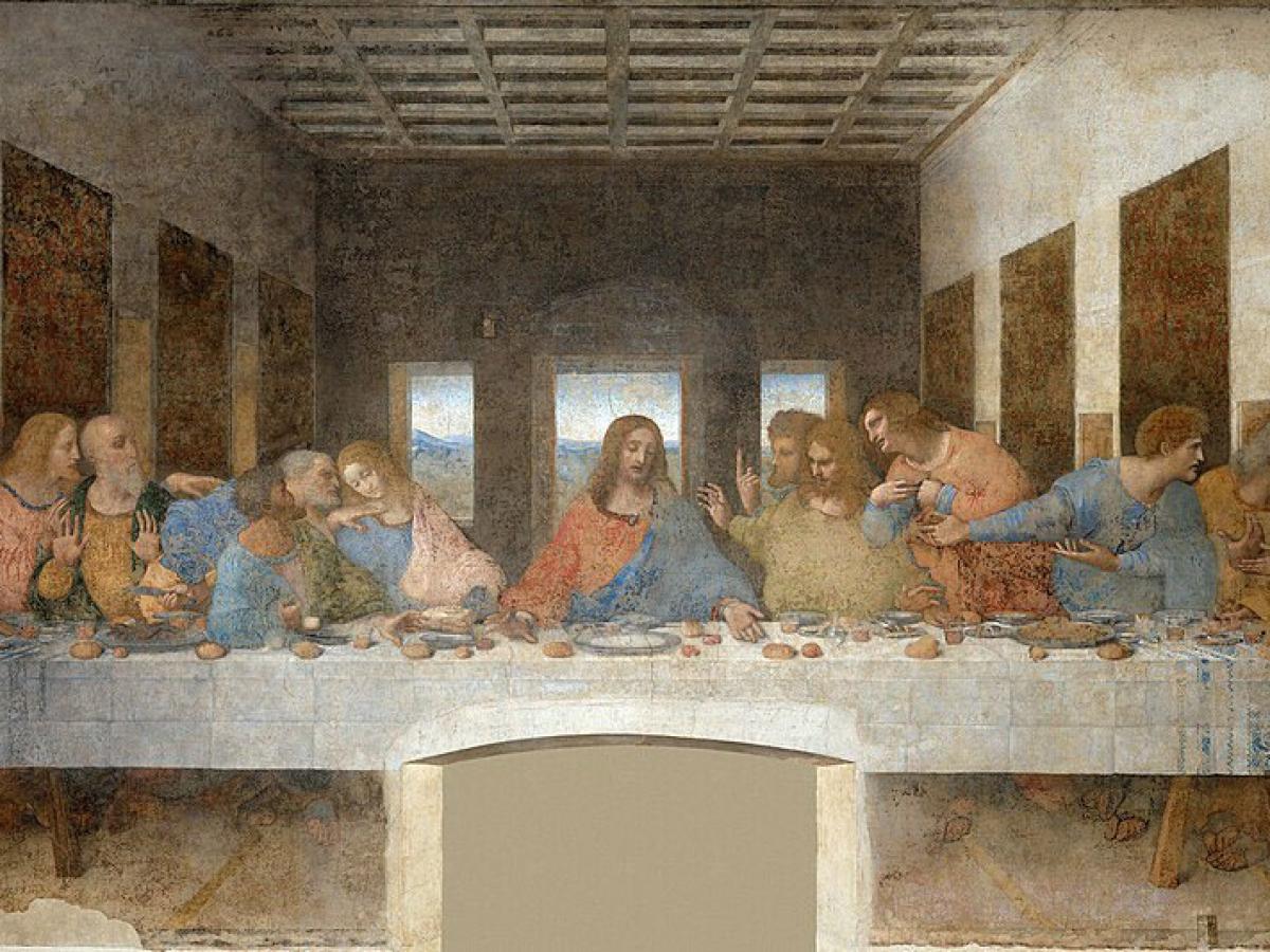 A painting of the Last supper showing Christ and the disciples at a table.