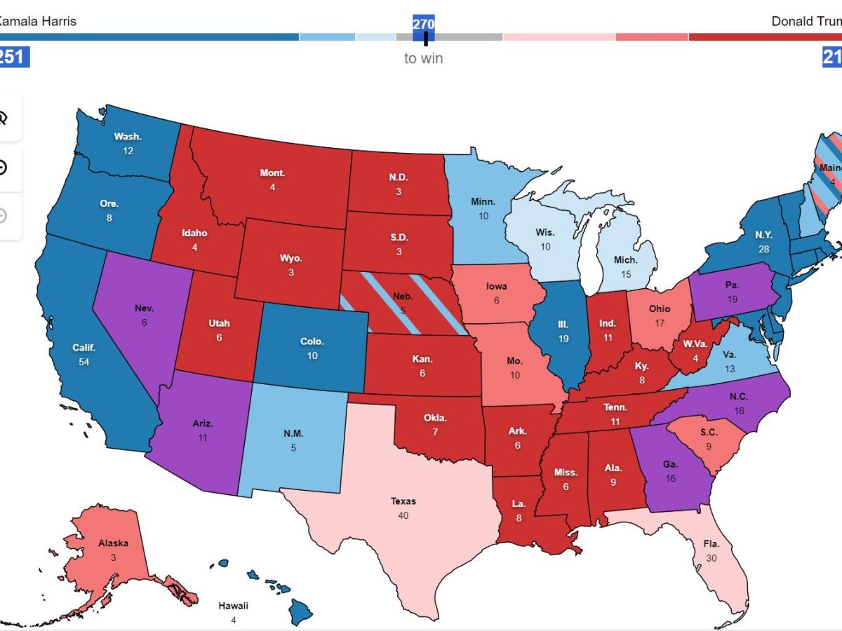 a map depicts US states coloured red and blue.