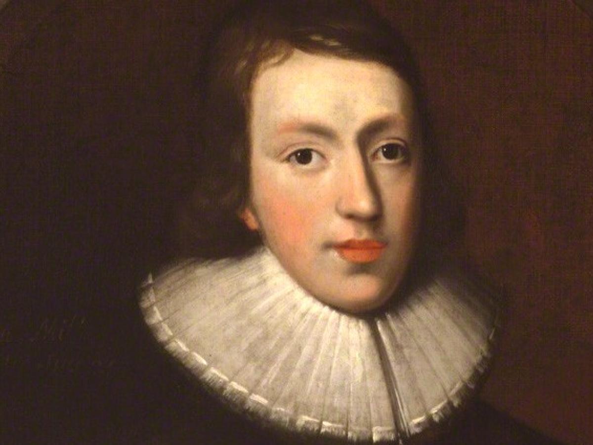 A painting of a young John Milton wearing a neck ruff.
