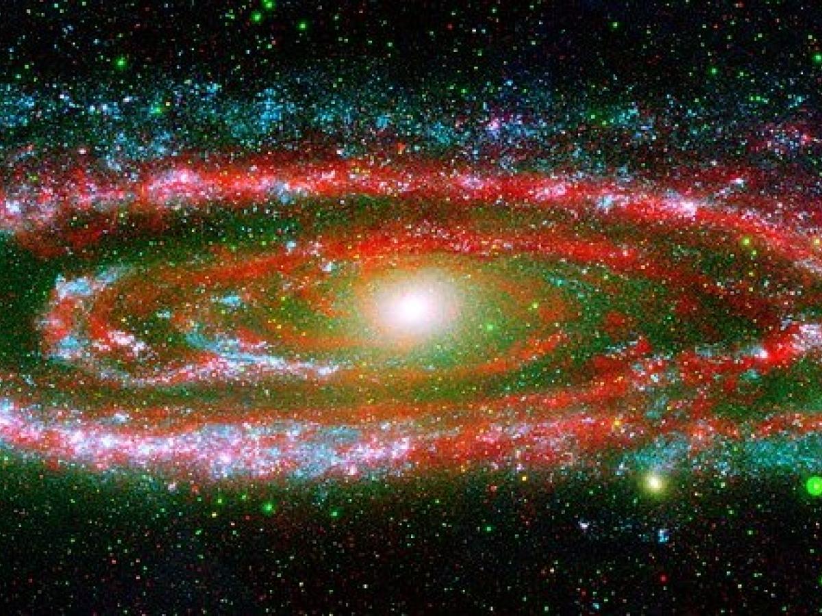 A spital galaxy coloured red, white and black.