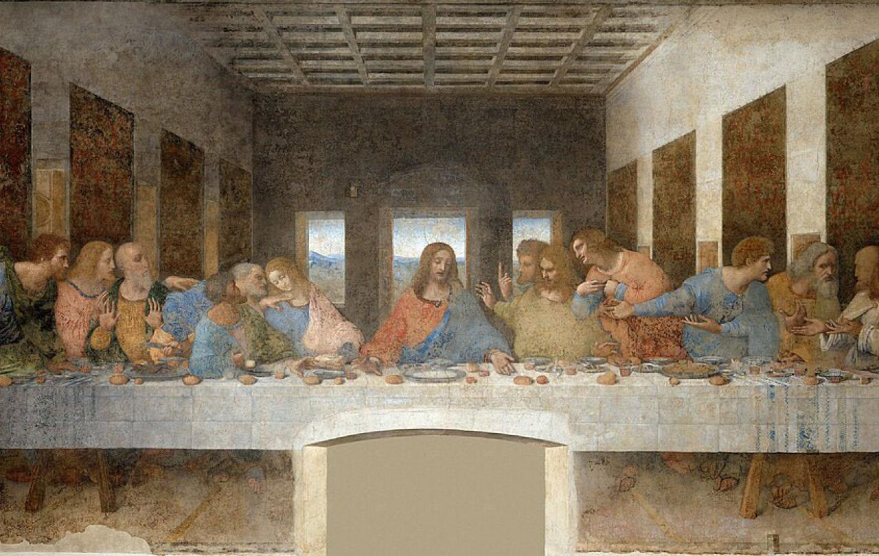 A painting of the Last supper showing Christ and the disciples at a table.