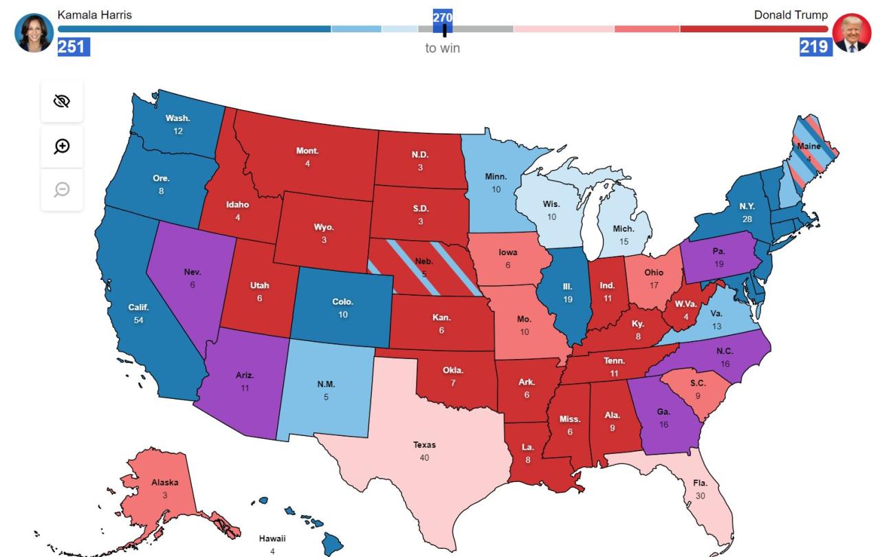 a map depicts US states coloured red and blue.