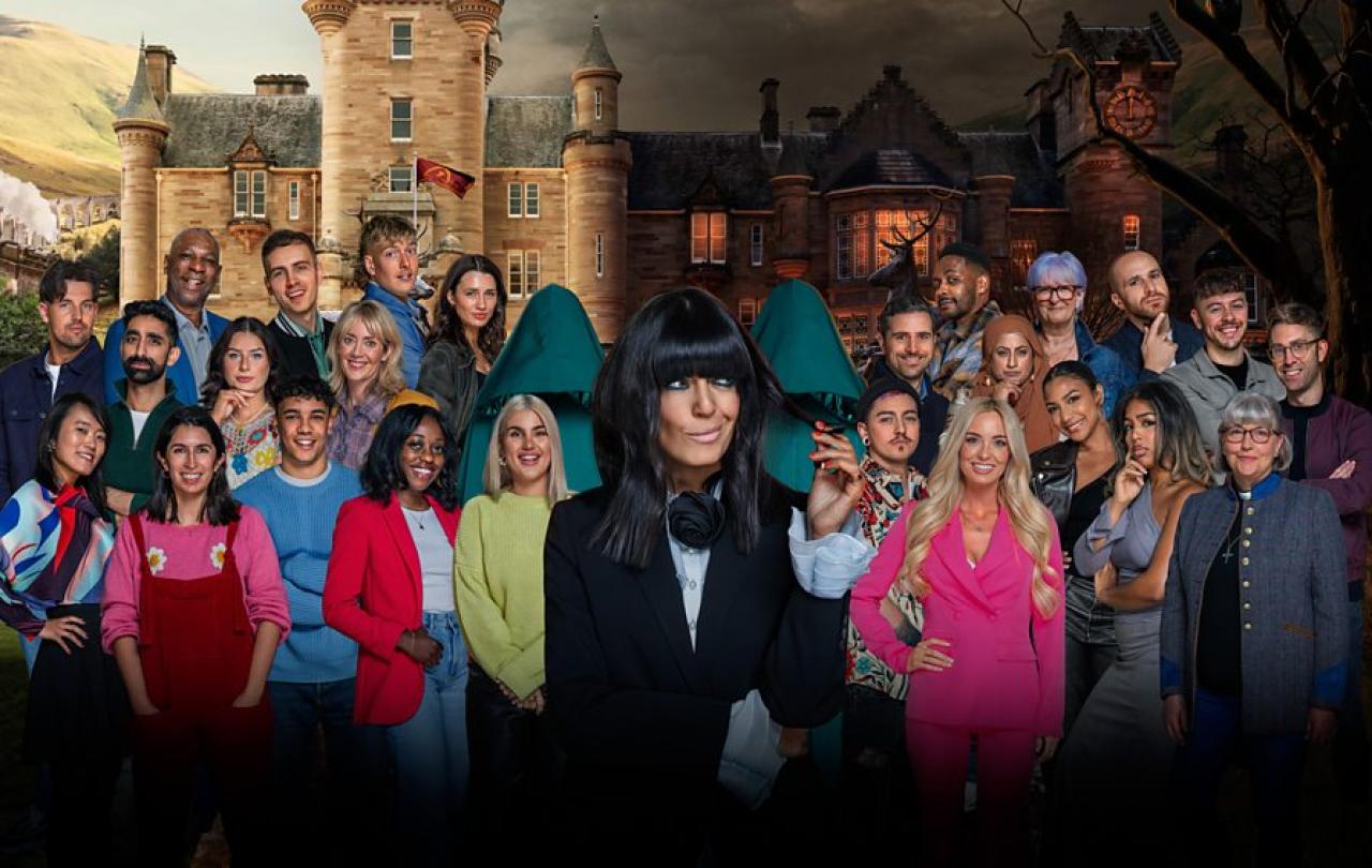 The cast and presenter of a competition TV programme assembled in a montage.