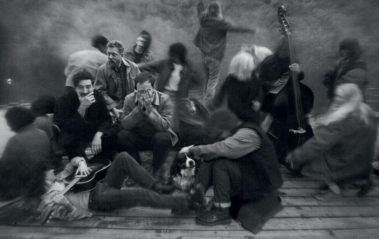 A band lounge around.